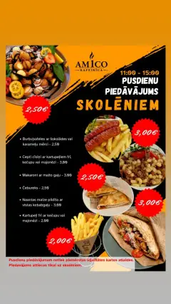 AM1CO skolēnu pusdienu piedāvājums